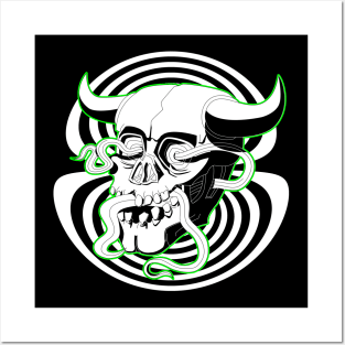 Surreal Demon Skull Neon Green Glow Posters and Art